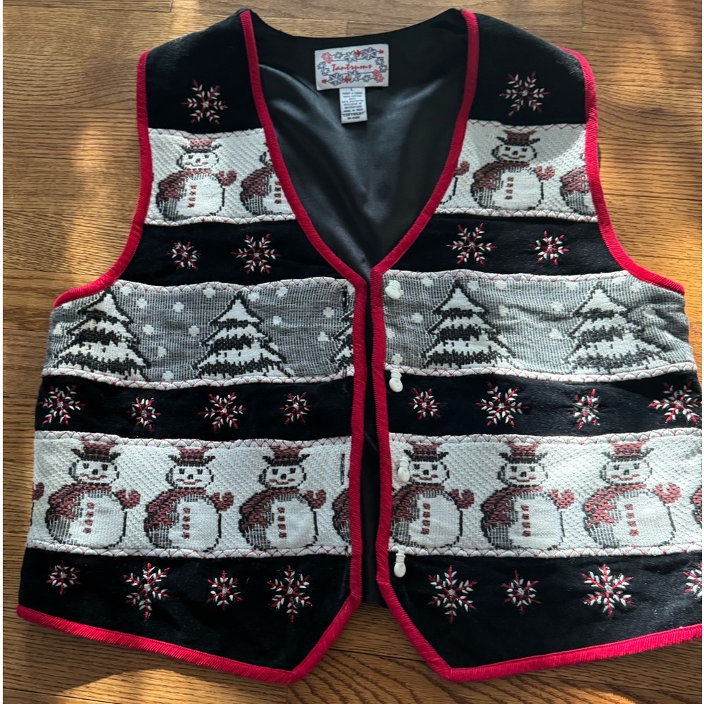 Tantrums Vintage Snowman Christmas button Vest size Large women’s